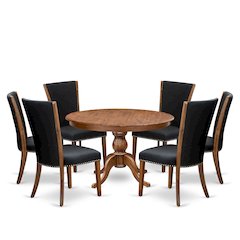 7 Piece Dining Table Set For 6 Contains 48" Round Table In Black Color