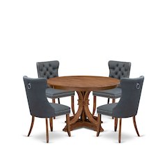 5-Piece Dining Table Set Of A Mid-Century Dining Table, 4 Platinum Gray Chairs