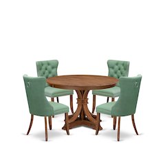 5-Pc Mid Century Dining Set Include A Wooden Table And 4 Willow Green Chairs