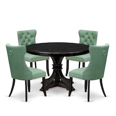 5 Piece Dining Set Contains 48" Round Table In Willow Green Color