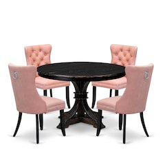 5 Piece Dining Set For 4 Includes 48" Round Table In Beige Red Color