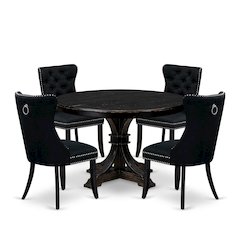 5 Piece Dining Room Set For 4 Contains 48" Round Table In Black Color