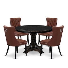 5 Piece Dining Table Set Includes 48" Round Table In Burgandy Color