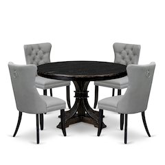 5 Piece Dining Table Set Includes 48" Round Table In Light Gray Color