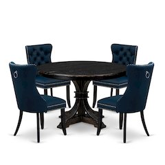 5 Piece Dining Table Set Contains 48" Round Table In Navy Blue Color