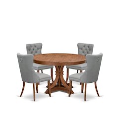 5-Pc Dinner Table Set Consist A Kitchen Table And 4 Light Gray Parson Chairs