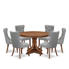 7-Pc Kitchen Table Set Consist A Mid Century Dining Table, 6 Light Gray Chairs