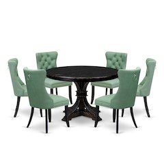 7 Piece Dinette Set Includes 48" Round Table In Willow Green Color