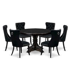 7 Piece Kitchen Table Set Includes 48" Round Table In Black Color