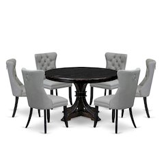 7 Piece Dining Table Set Consists Of 48" Round Table In Light Gray Color
