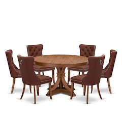 7-Pc Kitchen Dining Table Set Contain A Dining Room Table And 6 Burgundy Chairs