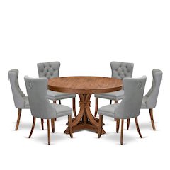 7-Pc Dining Room Table Set Contain A Table And 6 Light Gray Upholstered Chairs