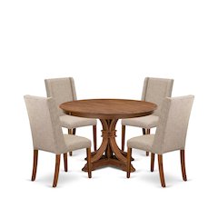 5-Piece Dining Room Table A Wooden Table, 4 Light Tan Linen Fabric Dining Chairs