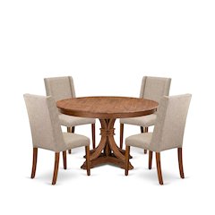 5-Piece Dining Table Set Of A Kitchen Table, 4 Light Tan Fabric Modern Chair