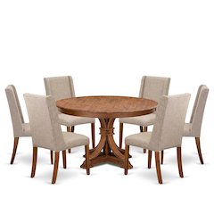 7-Pc Modern Dining Set A Dining Room Table, 6 Light Tan Upholstered Chairs