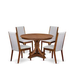 5-Piece Kitchen Table Set Of A Wooden Dining Table, 4 Grey Kitchen Chairs