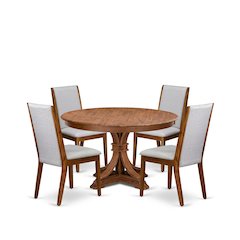 5-Piece Modern Dining Table Set A Dining Table, 4 Grey Fabric Modern Chairs