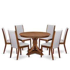 7-Piece Dining Room Set A Modern Table, 6 Grey Linen Fabric Dining Chairs