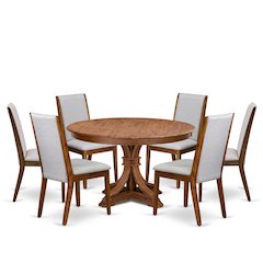 7-Piece Modern Dining Set A Kitchen Table, 6 Grey Linen Fabric Parsons Chairs