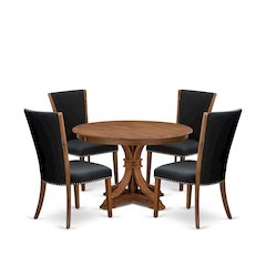 5 Piece Dining Table Set For 4 Includes 48" Round Table In Black Color