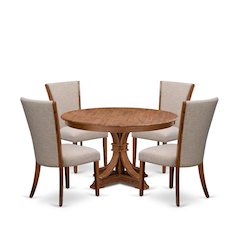 5 Piece Kitchen Table Set Contains 54" Round Table In Light Tan Color