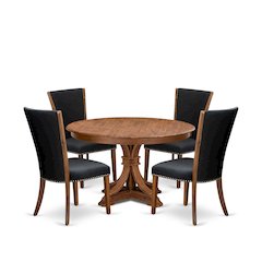 5 Piece Dinette Set For 4 Consists Of 54" Round Table In Black Color