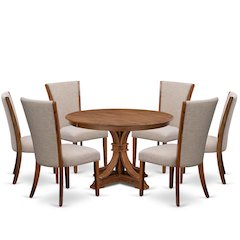 7 Piece Dinette Set Consists Of 48" Round Dining Table In Light Tan Color