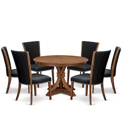 7 Piece Dining Table Set Includes 48" Round Kitchen Table In Black Color