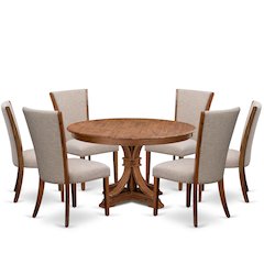 7 Piece Dining Set For 6 Includes 54" Round Table In Light Tan Color