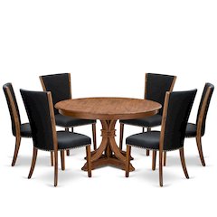 7 Piece Dining Table Set For 6 Contains 54" Round Table In Black Color