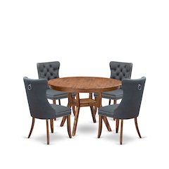 5-Piece Kitchen Table Set Of A Dining Table, 4 Platinum Gray Dining Room Chairs