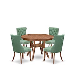 5-Pc Dining Set Contain A Wooden Dining Table And 4 Willow Green Parson Chairs