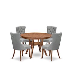 5-Pc Mid Century Dining Set Contain A Table And 4 Light Gray Parsons Chairs