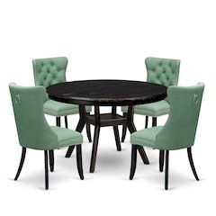 5 Piece Dining Set Consists Of 48" Round Table In Willow Green Color