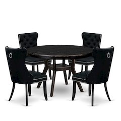 5 Piece Dining Room Set Consists Of 48" Round Table In Black Color
