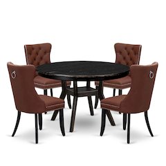 5 Piece Dining Table Set Contains 48" Round Table In Burgandy Color