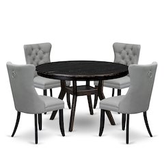 5 Piece Dining Table Set Contains 48" Round Table In Light Gray Color