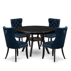 5 Piece Dining Table Set Consists Of 48" Round Table In Navy Blue Color