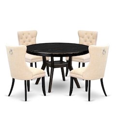 5-Pc Dining Table A Dinning Table And 4 Light Beige Linen Fabric Dining Chair