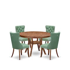 5-Pc Dining Room Set Include A Dinning Table And 4 Willow Green Parson Chairs