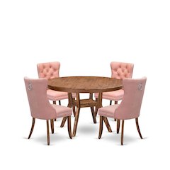 5-Pc Mid Century Dining Set Include A Table And 4 Beige Red Parson Dining Chairs