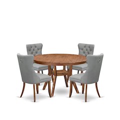 5-Pc Kitchen Table Set Include A Dinning Table And 4 Light Gray Parsons Chairs