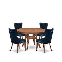 5-Pc Modern Dining Table Set Include A Dining Table And 4 Navy Blue Chairs