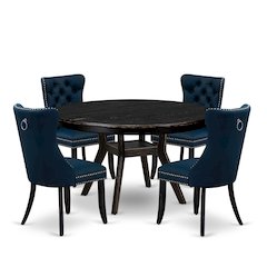 5 Piece Dining Table Set Consists Of 54" Round Table In Navy Blue Color