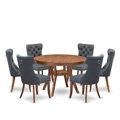 7-Piece Modern Dining Table A Dining Table And 6 Platinum Gray Dining Chairs