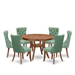 7-Pc Kitchen Set Include A Modern Table And 6 Willow Green Upholstered Chairs