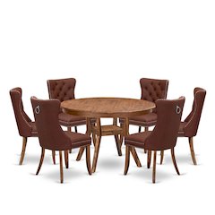 7-Pc Mid Century Modern Dining Set Include A Modern Table And 6 Burgundy Chairs