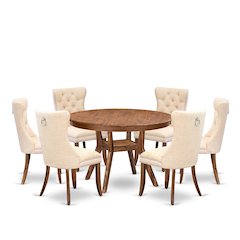 7-Piece Modern Dining Room Set In Light Beige Color