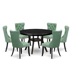 7 Piece Dinette Set Contains 48" Round Table In Willow Green Color