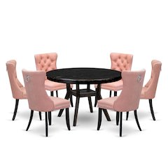 7 Piece Dining Set Includes 48" Round Kitchen Table In Beige Red Color